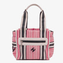 Chanel Small Striped CC Canvas Pink White Black Tote Bag