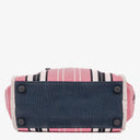 Chanel Small Striped CC Canvas Pink White Black Tote Bag