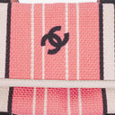 Chanel Small Striped CC Canvas Pink White Black Tote Bag