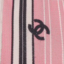 Chanel Small Striped CC Canvas Pink White Black Tote Bag