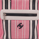 Chanel Small Striped CC Canvas Pink White Black Tote Bag