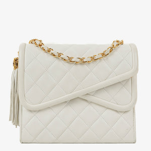 Chanel Small Tassel Flap Bag White Quilted Lambskin Bag