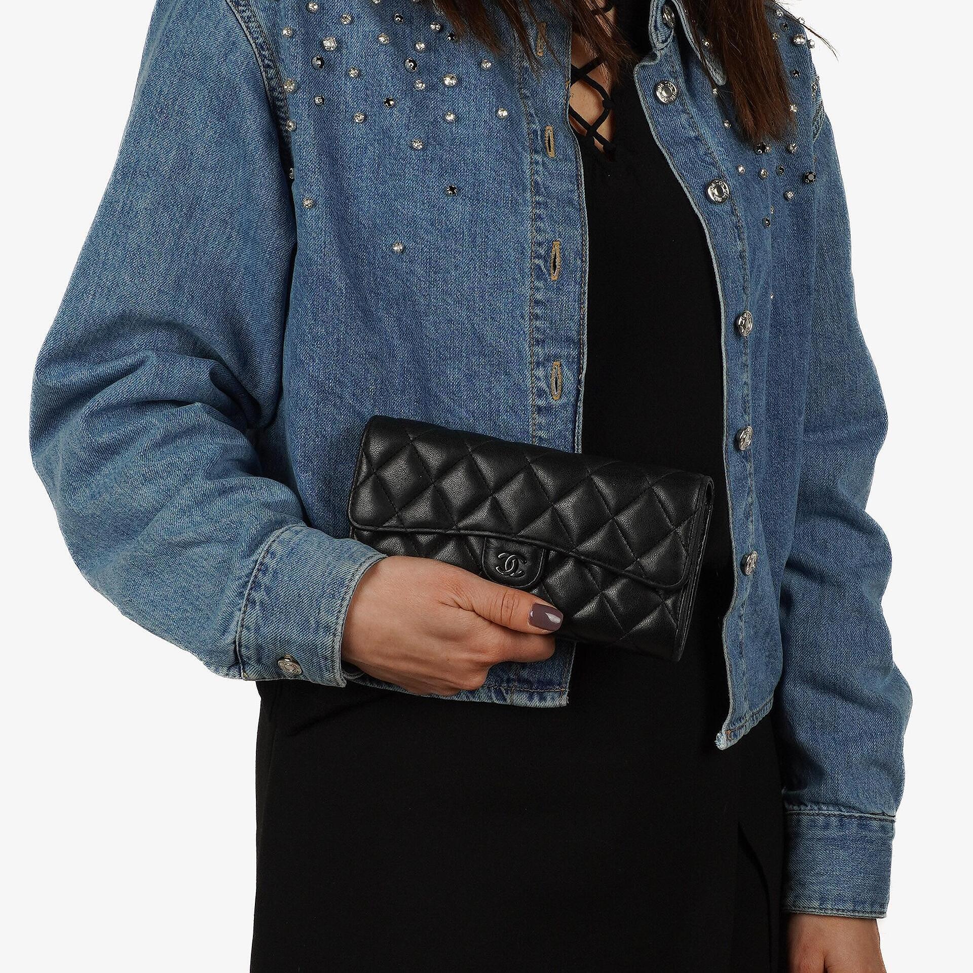 Chanel So Black Large Quilted Lambskin Flap Wallet