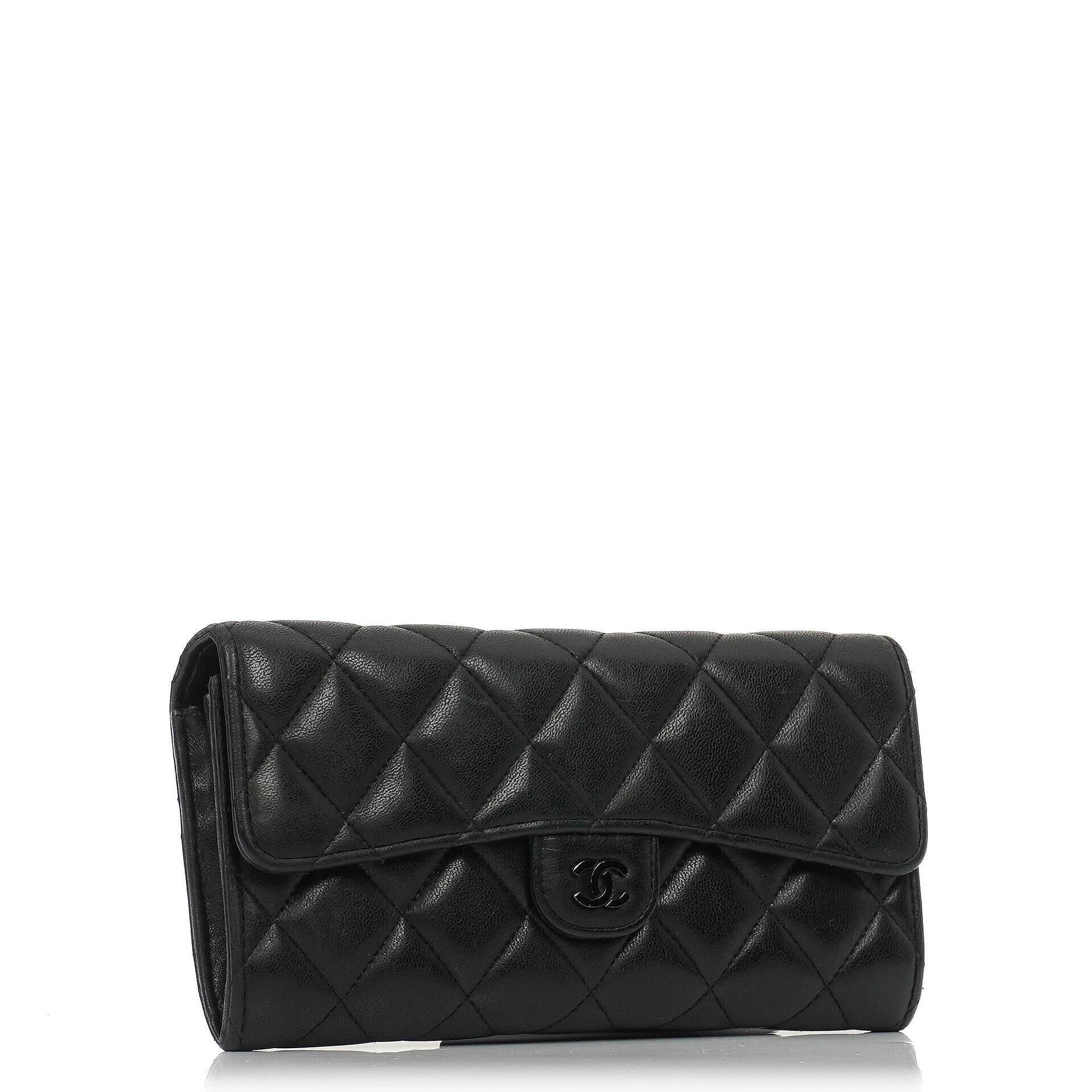 Chanel So Black Large Quilted Lambskin Flap Wallet