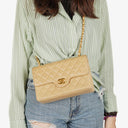 Chanel Timeless Classic Small Double Flap Bag In Beige Quilted Lambskin And 24K Gold-Plated Hardware