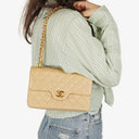 Chanel Timeless Classic Small Double Flap Bag In Beige Quilted Lambskin And 24K Gold-Plated Hardware