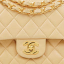 Chanel Timeless Classic Small Double Flap Bag In Beige Quilted Lambskin And 24K Gold-Plated Hardware