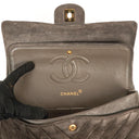 Chanel Timeless Classic Suede Chevron Medium Double Flap Bag With 24K Gold-Plated Hardware
