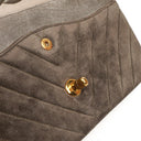 Chanel Timeless Classic Suede Chevron Medium Double Flap Bag With 24K Gold-Plated Hardware