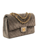 Chanel Timeless Classic Suede Chevron Medium Double Flap Bag With 24K Gold-Plated Hardware