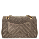 Chanel Timeless Classic Suede Chevron Medium Double Flap Bag With 24K Gold-Plated Hardware