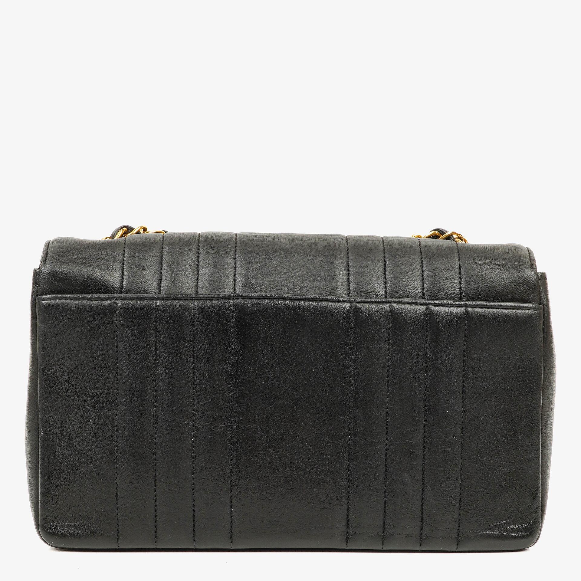 Chanel Vertical Black Quilted Lamabskin Medium Flap Bag 24K Gold-Plated Hardware