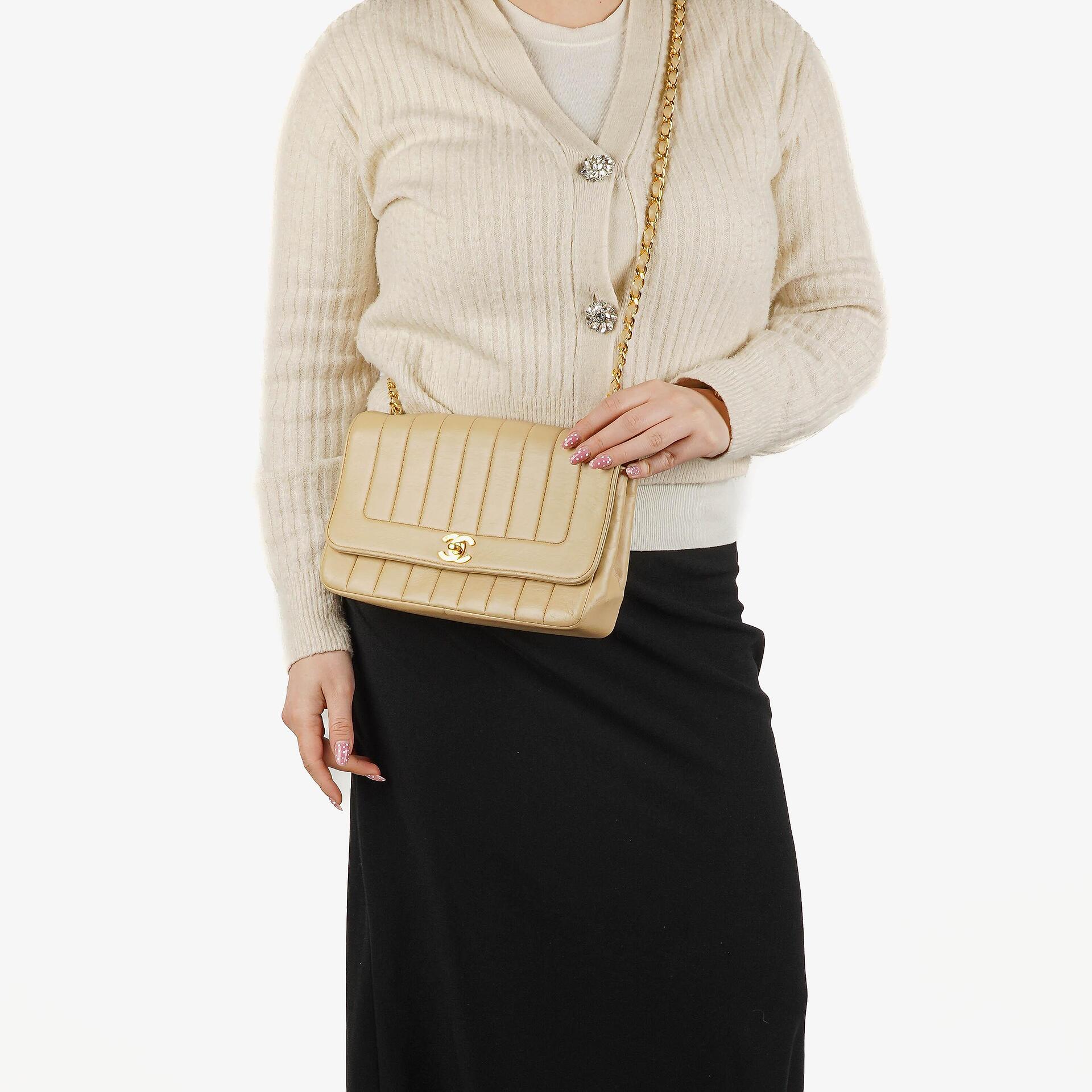 Chanel Vertical Quilted Vintage Flap Bag in Beige Lambskin