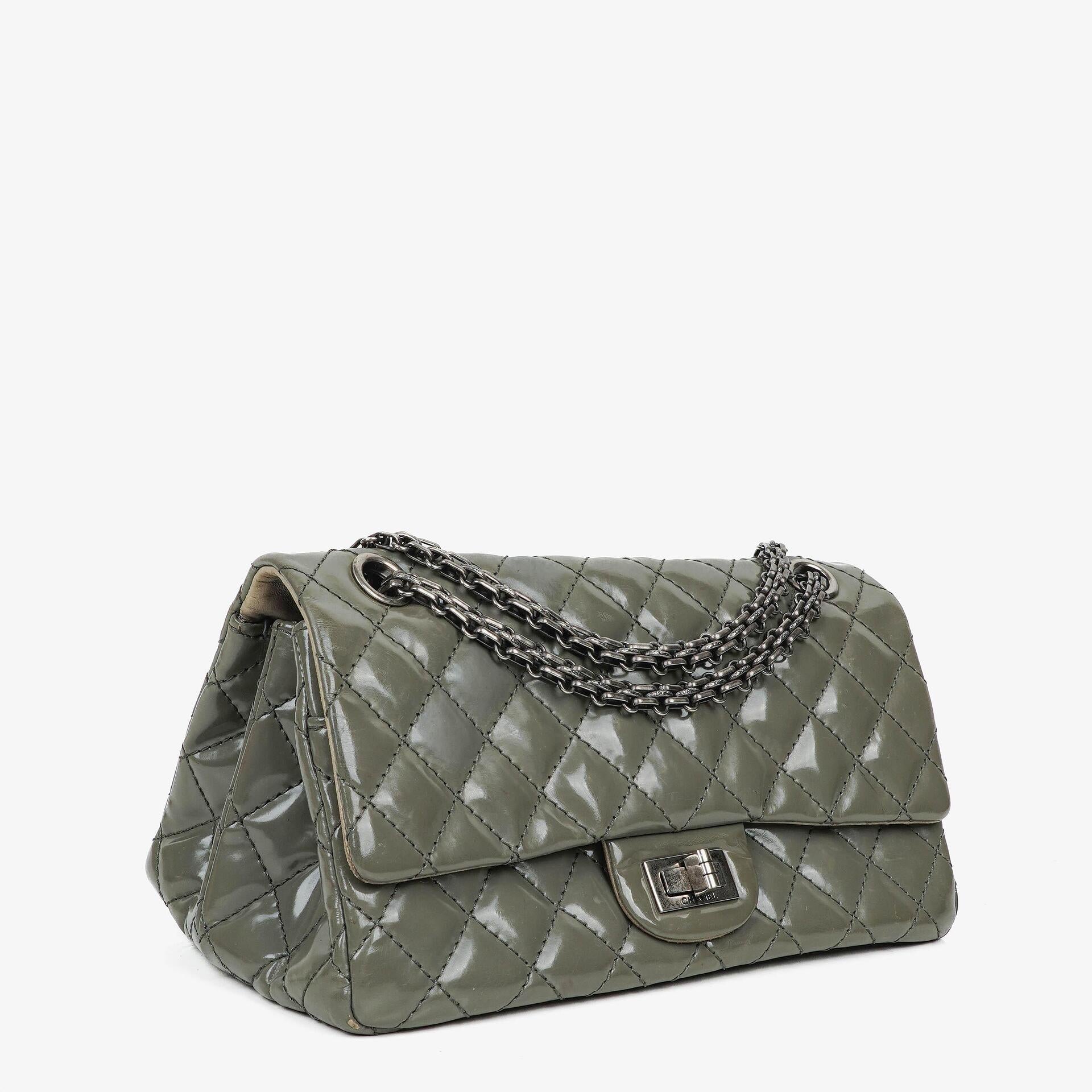 Chanel Vintage Accordion 2.55 Quilted Patent Leather Flap Bag With Ruthenium Hardware