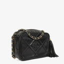 Chanel Vintage Camera Tassel Bag CC Black Quilted Leather