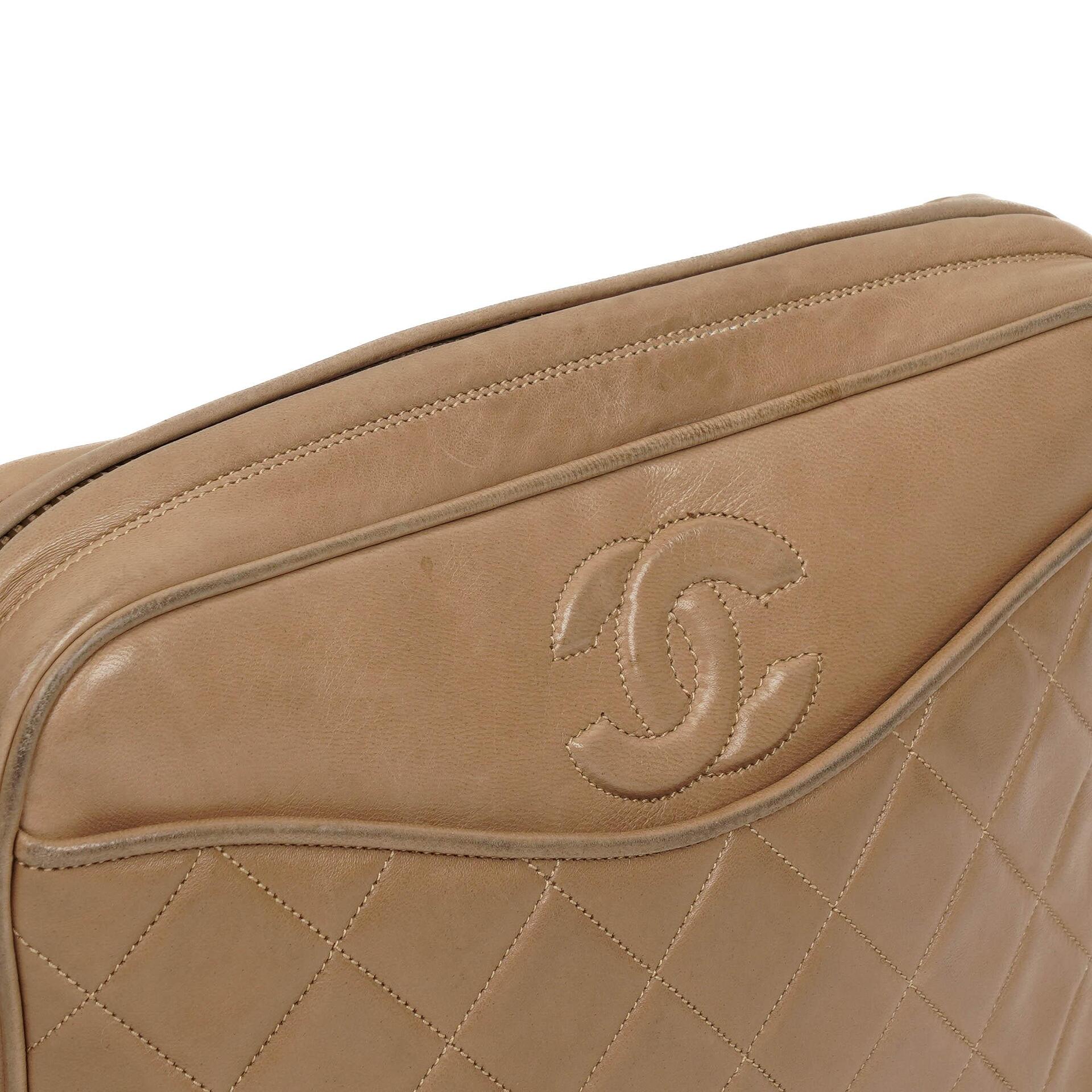 Chanel Vintage Camera Tassel Bag CC Front Pocket Beige Quilted Lambskin