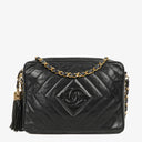 Chanel Vintage Camera Tassel Bag CC Black Lambskin