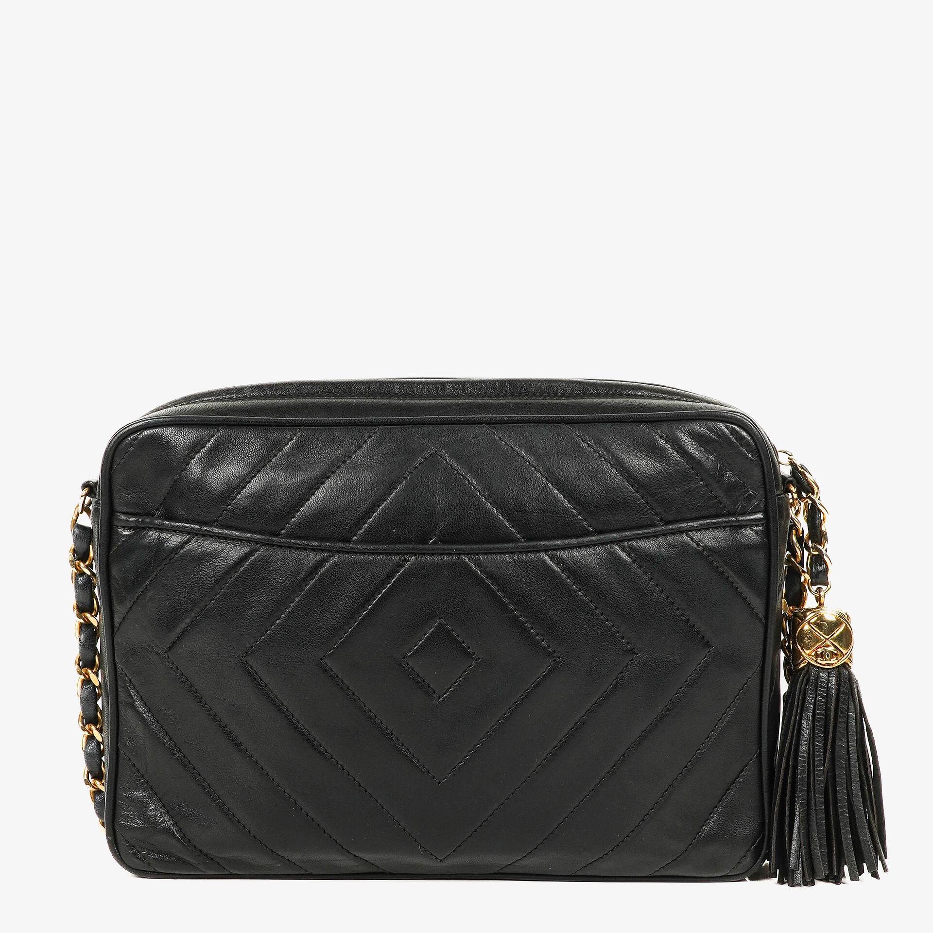Chanel Vintage Camera Tassel Bag CC Black Lambskin