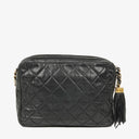 Chanel Vintage Camera Tassel Bag CC Front Pocket Black Quilted Lambskin