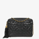 Chanel Vintage Camera Tassel Bag CC Front Pocket Black Quilted Lambskin