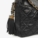 Chanel Vintage Camera Tassel Bag CC Front Pocket Black Quilted Lambskin
