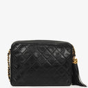 Chanel Vintage Camera Tassel Crossbody Bag CC Front Pocket Black Quilted Lambskin Medium, 1991-1994