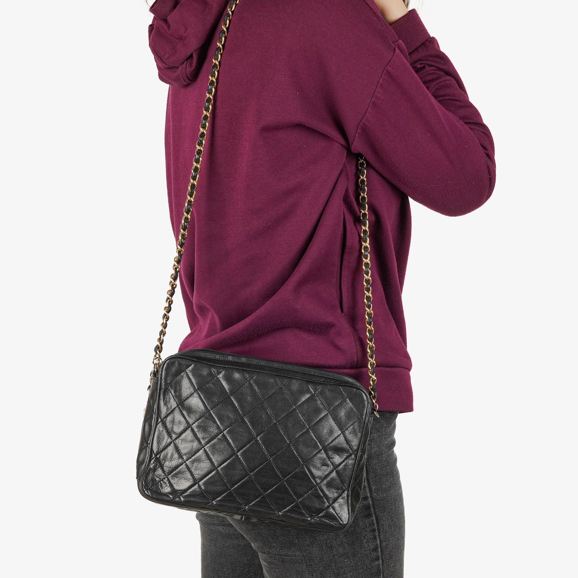Chanel Vintage Camera Tassel Black Quilted Lambskin Bag