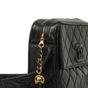 Chanel Vintage Camera Tassel CC Flap Pocket Black Quilted Lambskin Bag With Gold Hardware