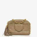 Chanel Vintage CC Beige Quilted Lambskin Camera Tassel Bag