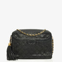 Chanel Vintage CC Black Quilted Lambskin Camera Tassel Bag