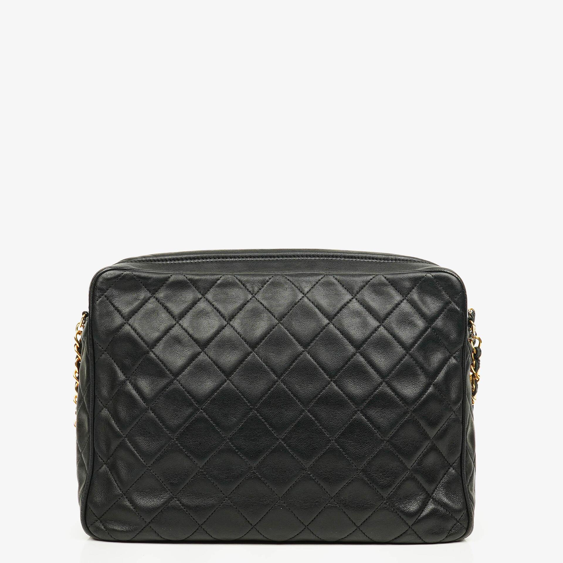 Chanel Vintage CC Black Quilted Lambskin Camera Tassel Bag