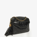 Chanel Vintage CC Black Quilted Lambskin Camera Tassel Bag