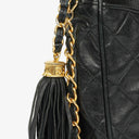 Chanel Vintage CC Black Quilted Lambskin Camera Tassel Bag