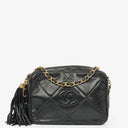 Chanel Vintage CC Black Quilted Lambskin Camera Tassel Bag