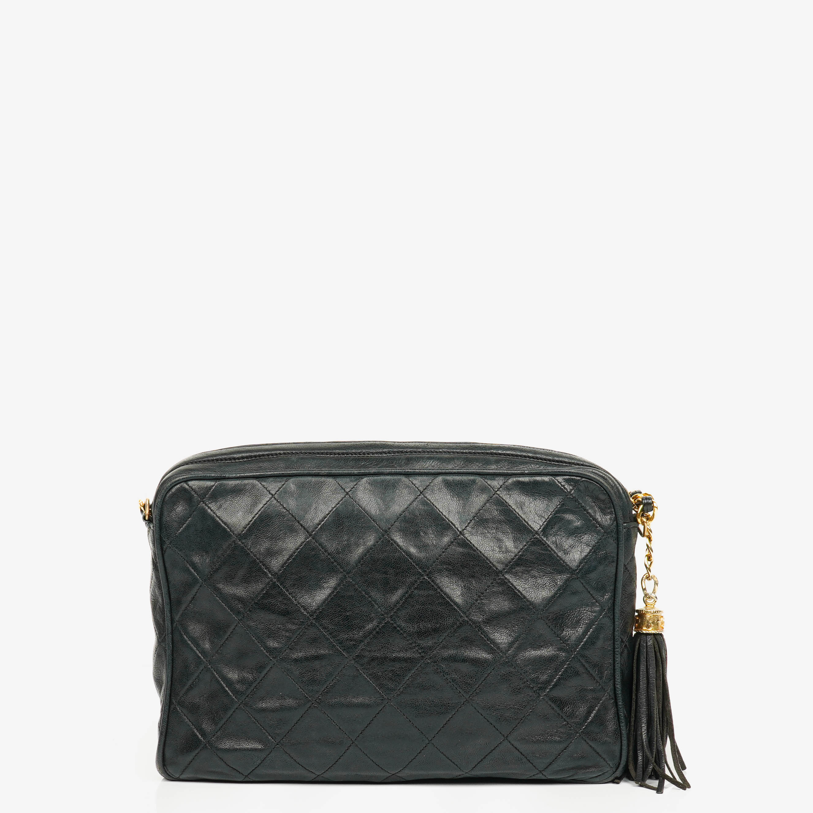 Chanel Vintage CC Black Quilted Lambskin Camera Tassel Bag