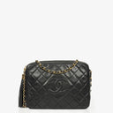 Chanel Vintage CC Black Quilted Lambskin Camera Tassel Bag