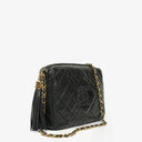 Chanel Vintage CC Black Quilted Lambskin Camera Tassel Bag