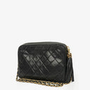 Chanel Vintage CC Black Quilted Lambskin Camera Tassel Bag