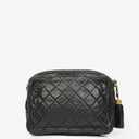 Chanel Vintage CC Black Quilted Lambskin Camera Tassel Bag