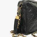 Chanel Vintage CC Black Quilted Lambskin Camera Tassel Bag