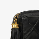 Chanel Vintage CC Black Quilted Lambskin Medium Camera Tassel Shoulder Bag
