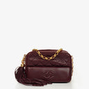 Chanel Vintage CC Burgundy Quilted Lambskin Camera Tassel Bag