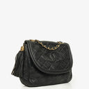 Chanel Vintage CC Diamond Black Quilted Lambskin Tassel Bag