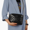 Chanel Vintage CC Tassel Camera Bag In Black Quilted Lambskin With Gold Hardware