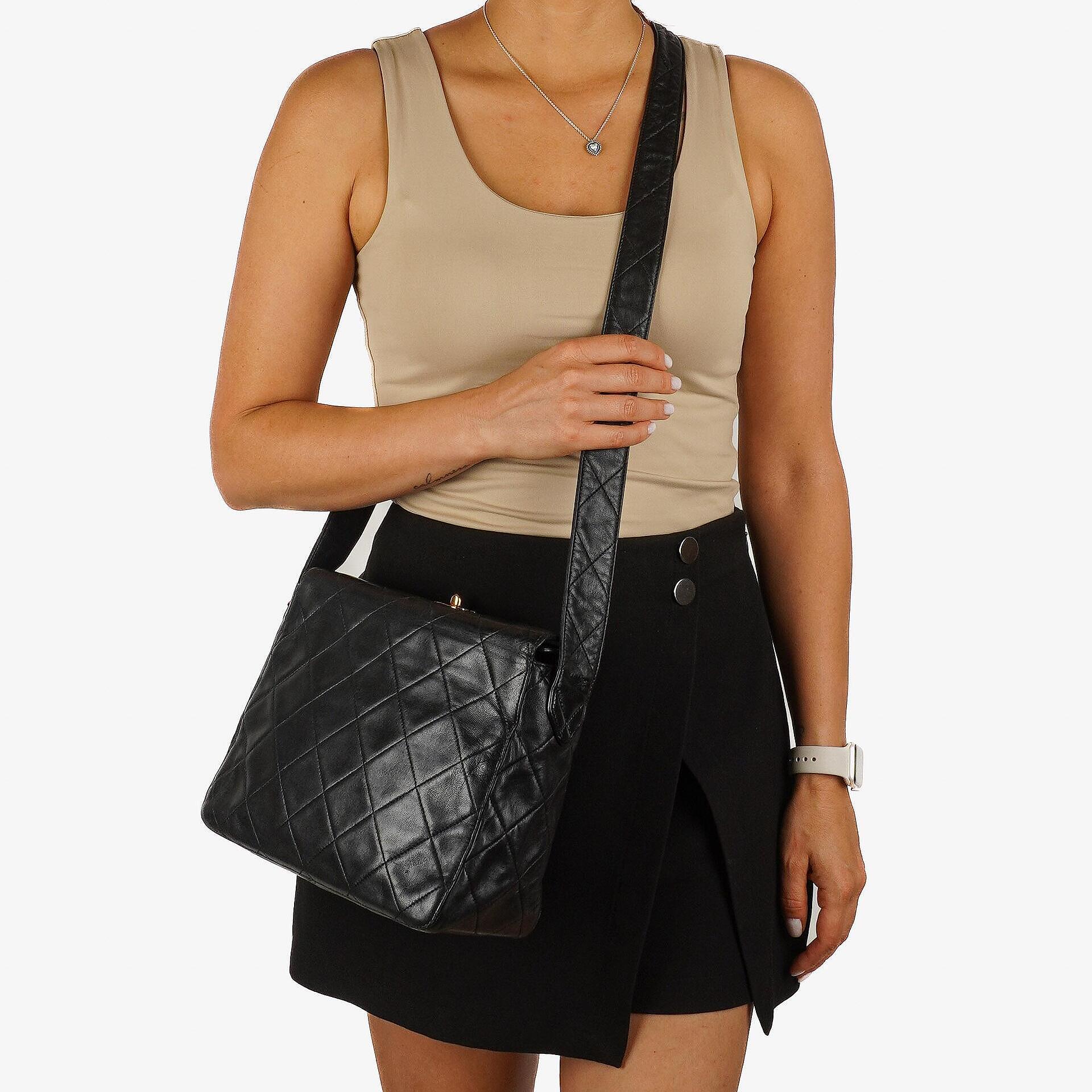 Chanel Vintage CC Turnlock Box Bag Black Quilted Lambskin 24K Gold-Plated Hardware
