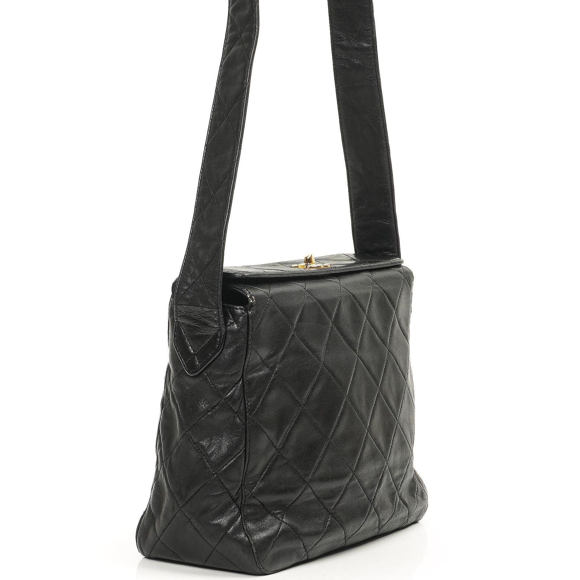 Chanel Vintage CC Turnlock Box Bag Black Quilted Lambskin 24K Gold-Plated Hardware