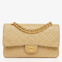 Chanel Vintage Classic Double Flap Bag in Quilted Beige Lambskin with 24K Gold-Plated Hardware