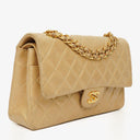 Chanel Vintage Classic Double Flap Bag in Quilted Beige Lambskin with 24K Gold-Plated Hardware
