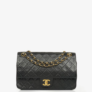 Chanel Vintage Classic Double Flap Bag in Quilted Black Lambskin with 24K Gold-Plated Hardware