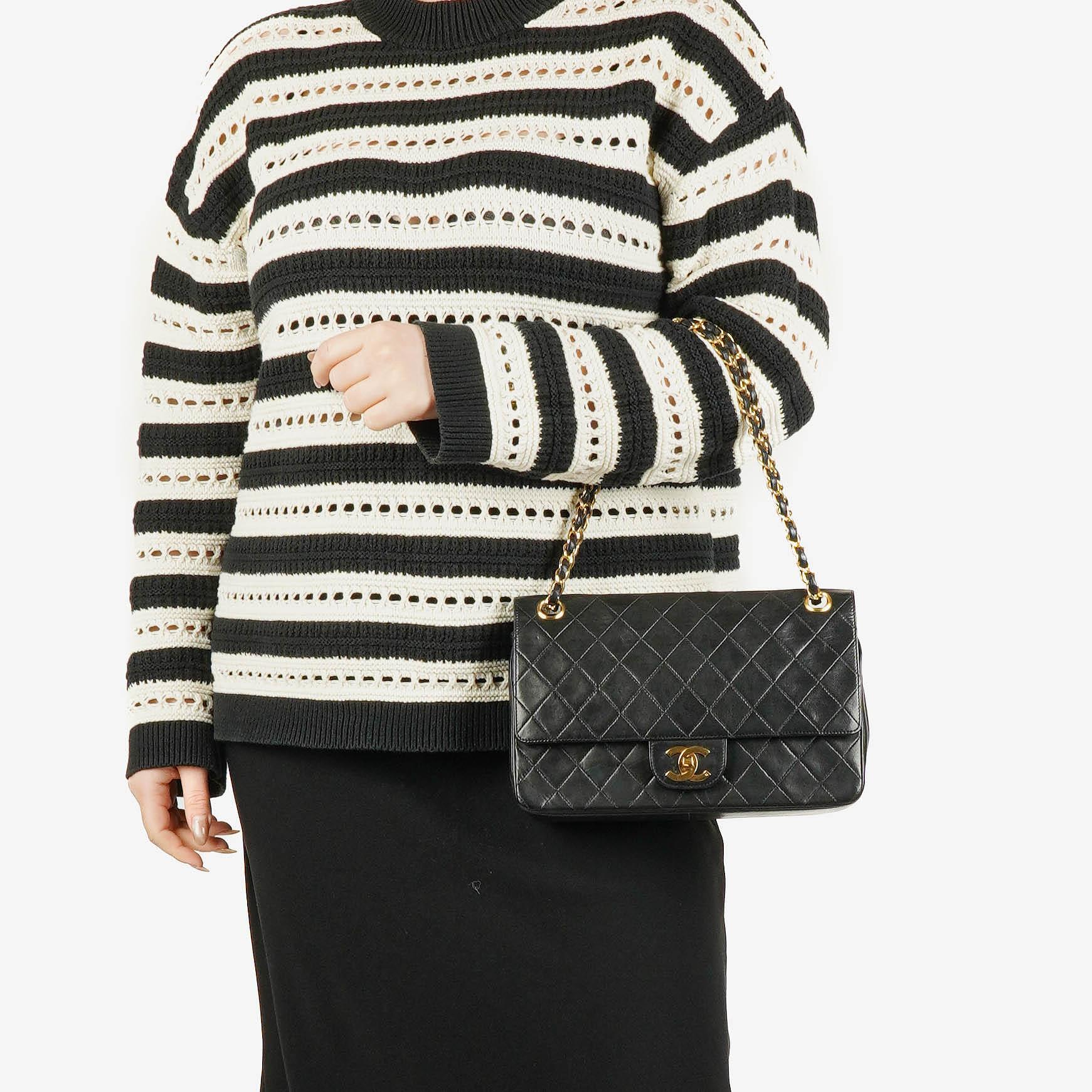 Chanel Vintage Classic Double Flap Bag in Quilted Black Lambskin with 24K Gold-Plated Hardware